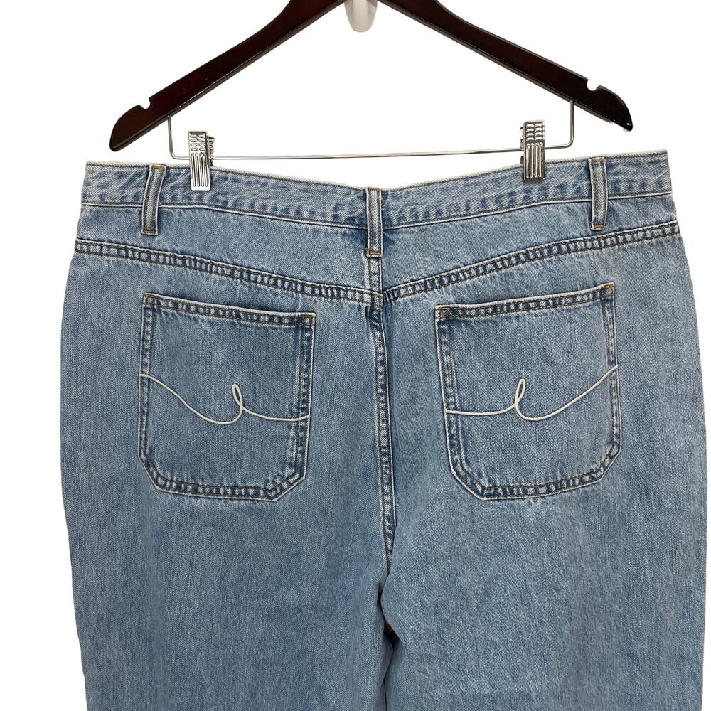 Two-Tone Patchwork Distressed Straight Leg Denim Jeans Blue Color Block Size XXL - Picture 7 of 12
